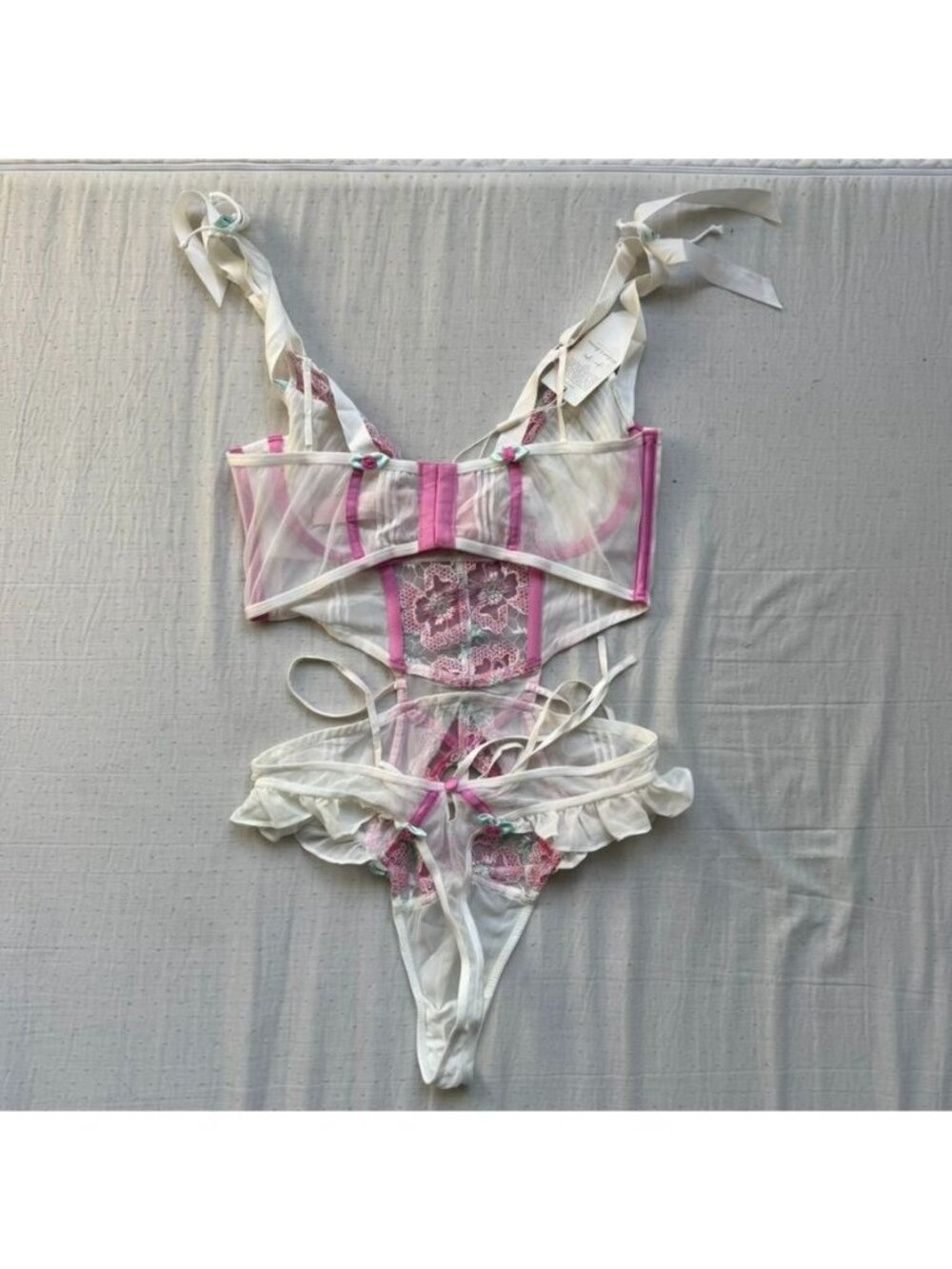 For Love and Lemons Festival Rose Teddy White Pink Embroidered Bodysuit NWT 36B - Picture 13 of 16